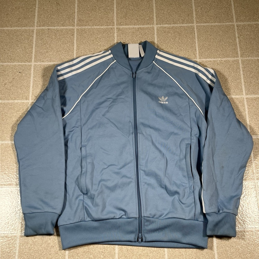 Size L Men's Adidas Trefoil Track Jacket Large Full Zip TT Jacket Blue White
